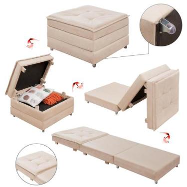 Imagem de Puff Estofado Dobrável 3 em 1 Vira Cama Solteiro Versátil Confortável 