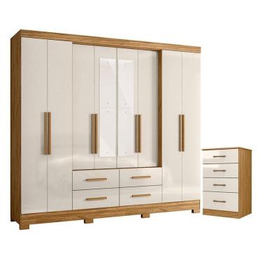 Imagem de Guarda Roupa Casal San Lorenzo Com Espelho E Cômoda Ms913 Freijó Off White – Moval