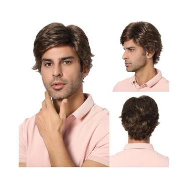 Imagem de Peruca Sintética Curta Marrom Escuro Estilo Pixie Para Homens, Natural