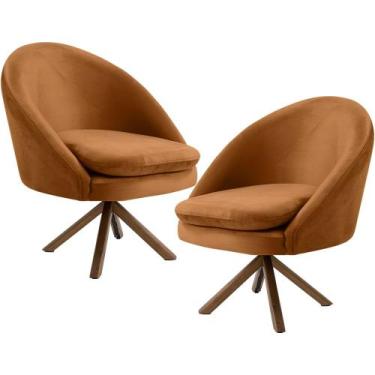 Imagem de Kit 02 Poltronas Decorativa Base Giratória de Madeira Rafa C06 Veludo 