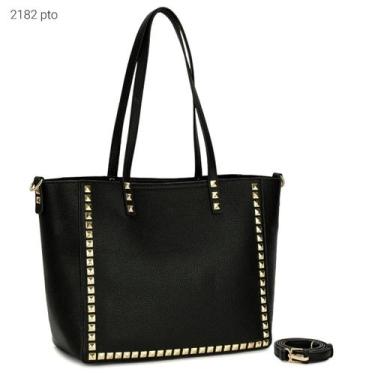 Imagem de Bolsa Feminina de Ombro tipo Sacola Espaçosa com Apliques Dourados Kit