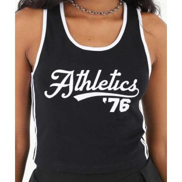 Imagem de Blusa Regata Feminina Frase Listras Marisa Preto-75118, Preto, GG