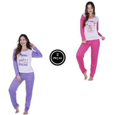 Imagem de Kit 2 Pijama de Frio Calça Comprida Adulto Inverno Manga Longa -c8 KIT