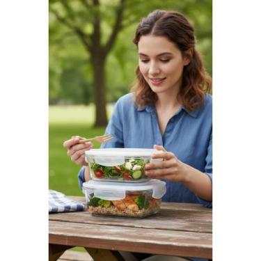 Imagem de 2 Potes Vidro 800ml Hermético Retangular Marmita Segura - Congratulati