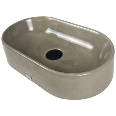 Imagem de Cuba Pequena Cinza Banheiro Oval Apoio Lavabo Concreto Sobrepor Brilha