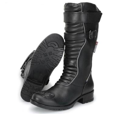 Imagem de BOTA FEMININA MOTOCICLISTA REFLETIVO COURO 9118 KM PRETA-Feminino