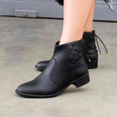 Imagem de Bota Feminina Casual Moderna Salto Baixo Cano Curto Zíper Lateral Conforto Dia A Dia-Fe...