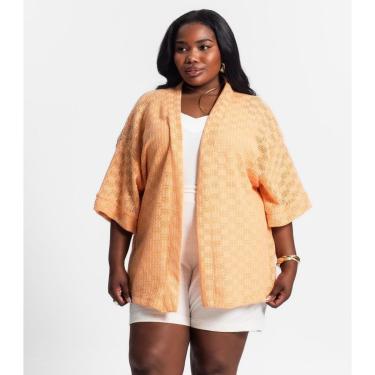 Imagem de Kimono Feminino Plus Size Em Tricot Secret Glam Laranja-Feminino