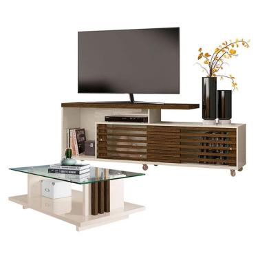 Imagem de Rack Bancada com Mesa de Centro Frizz Off White Savana – Madetec