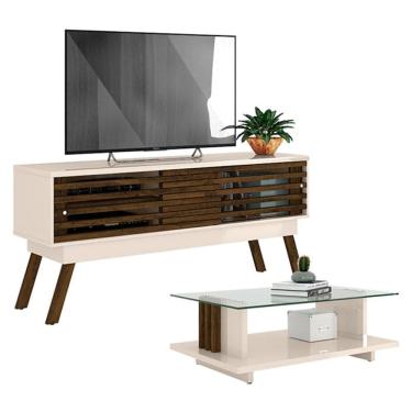 Imagem de Rack Bancada com Mesa de Centro Frizz 1.5 Off White Savana – Madetec