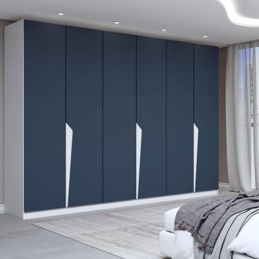 Imagem de Guarda-Roupa Casal Luxe 2,42 Metros 6 Portas 4 Gavetas Branco/Azul - Panorama Móveis