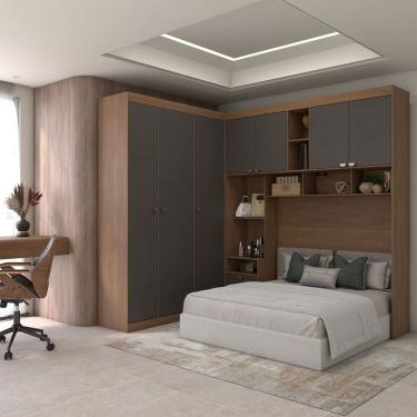 Imagem de Guarda-Roupa Casal Modulado Fortaleza 7 Portas 4 Gavetas Jatoba/Grafite - Panorama Móveis