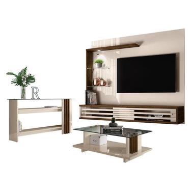 Imagem de Estante Home Theater Suspenso com Aparador e Mesa de Centro Frizz Select Off White Savana – Madetec