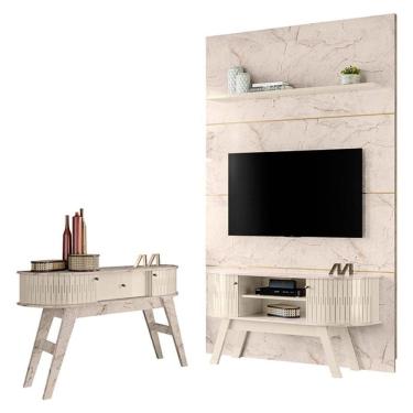 Imagem de Estante Home Theater com Bancada Silverstone e Aparador Estoril Calacata Off White – Madetec