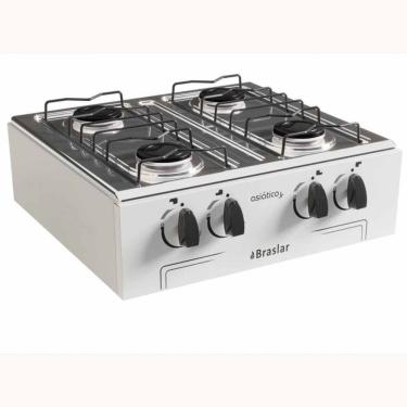 Imagem de Fogão Portátil 4 Bocas a Gás Braslar Asiático BF de Mesa em Inox Branco Bivolt