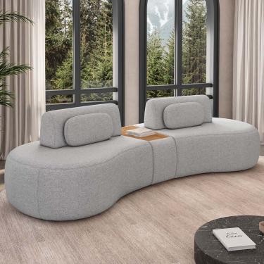 Imagem de Sofá 4 Lugares Orgânico Para Sala Living Com Puff 342cm Vasti M03 Linho Cinza - Lyam Decor