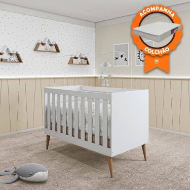Imagem de Berço Mini Cama Móveis Estrela Ternura - Branco Acetinado + Colchão Baby Light Ortobom