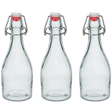 Imagem de KIT 3 GARRAFA ÁGUA SUCO LEITE HOME&CO COM TRAVA NA TAMPA VIDRO 350ml 23x8x8cm TRANSPARENTE