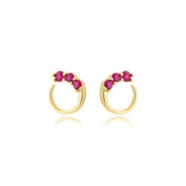 Imagem de Brinco Atraktiva Jóias Círculo com Zircônias Coloridas Banhada a Ouro 18k Dourado Feminino