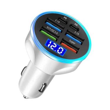 Imagem de Carregador Veicular 66W Dual PD USB QC3.0 Com 6 Portas, Adaptador De T