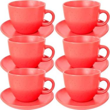 Imagem de Conjunto de Xícaras com Pires Vermelho em Cerâmica para Café 210 ml Re