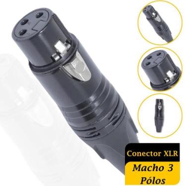 Imagem de Conector XLR Fêmea 3 Pólos BK - Conexão Profissional e Alta Performanc