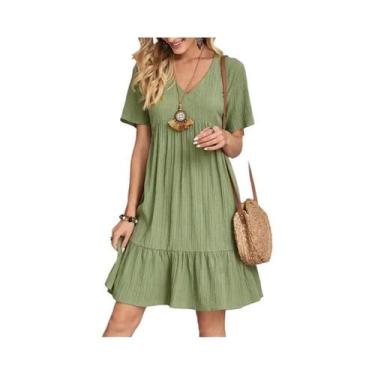 Imagem de Vestido De Praia Feminino Solto Com Decote Em V, Manga Curta, Plissado