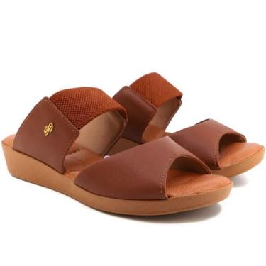 Imagem de Tamanco Feminino Couro Usaflex Anabela Baixo ElásticoConfort, Canela, 
