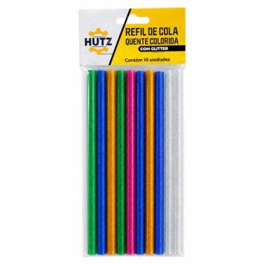 Imagem de Kit Cola Quente Colorida com Glitter 7mm Fino 10 Peças HUTZ Ideal para
