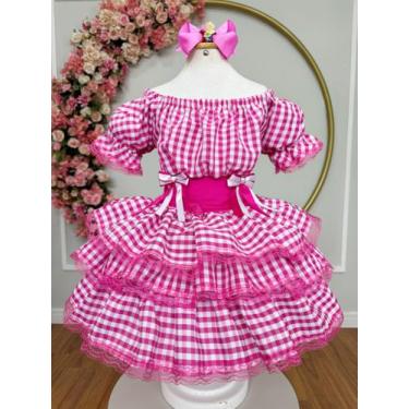 Imagem de Vestido Xadrez Junino Infantil Rosa Pink Festa Junina Caipira Quadrilh