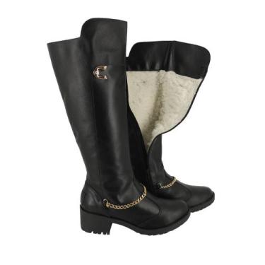 Imagem de Bota Feminina Couro Neve 100% forrada Lã Pelo Salto Alto Médio Inverno