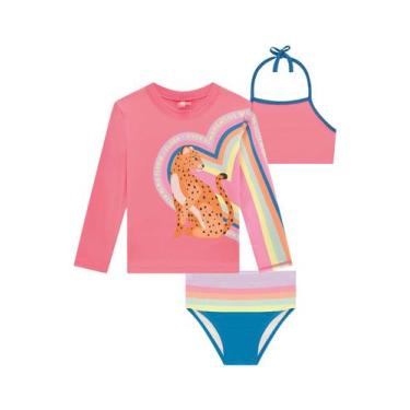 Imagem de Biquini Infantil Infanti Onça Camiseta Malha Dry UV Papilloo, 4 anos