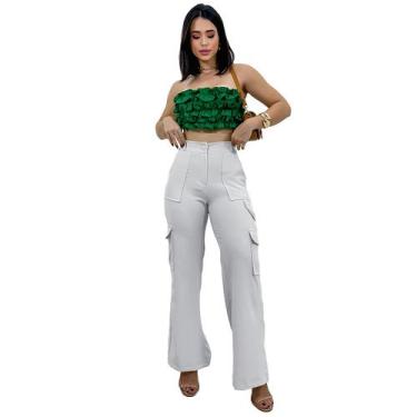 Imagem de Calça Feminina Alfaiataria Jogger Soltinha Cargo Com Bolsos - SWISS BO