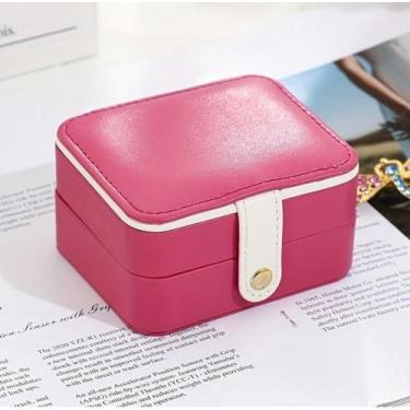 Imagem de Porta Jóias Quadrado material sintético com Espelho Rosa - Grazzy Moda