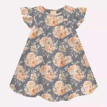 Imagem de Vestido Infantil Menina Estampa Flores Milon - Novelo Kids, Cinza, 4