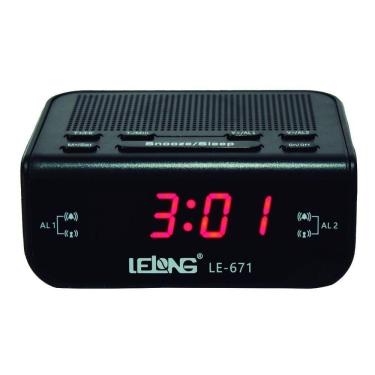 Imagem de Rádio Relógio Digital de Mesa Lelong LE-671 Despertador com Alarme Duplo AM FM Sleep Timer 110V 220V