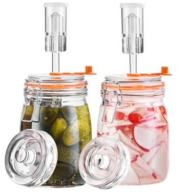 Imagem de Glolaurge Frasco de fermentação, frasco de fermentação de vidro de 1,1 litro com peso de fermentação para fazer chucrute, kimchi, picles, hidromel, cidra e mais, pacote com 2
