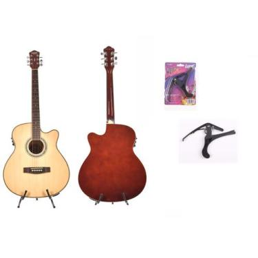 Imagem de Kit  violão land eletrico aço natural capo traste pba04