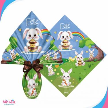 Imagem de Kit 25 Sacos para Ovos de Páscoa Bosque do Coelho Polipropileno 24x24CM Azul OEM