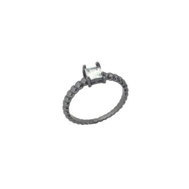 Imagem de ANEL COM PEDRA QUADRADA CRISTAL BANHADO A RÓDIO NEGRO - ZIRCÔNIA - 2g 