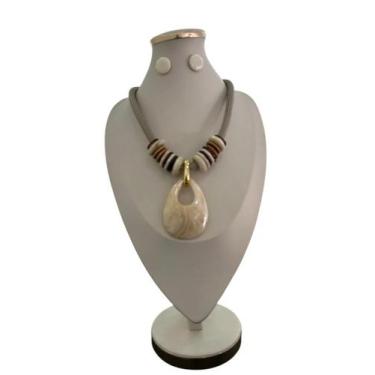 Imagem de Maxi Colar Feminino Kit Com Brinco Gota Em Resina - MLBPEL, Nude