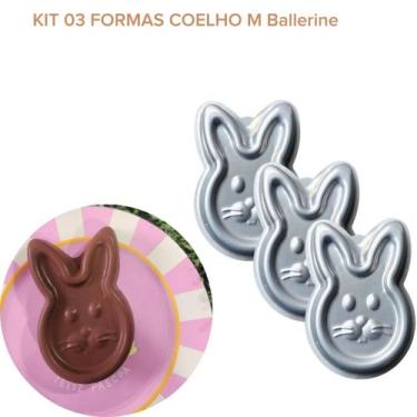 Imagem de Kit 3 Formas Coelho com Rostinho Caparroz 20x12,5x4cm Alumínio para Bo