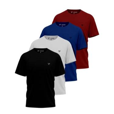 Imagem de Kit 4 Camisas Camisetas Masculina Slim Voker Premium 100% Algodão - GG - Branco, Preto, Vermelho e Azul