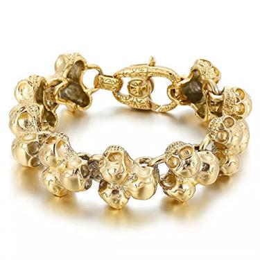 Imagem de suhang Pulseiras De Caveira Longa Para Homens De Aço Inoxidável Corrente De Elo Masculino Cor Ouro Jóias Masculinas