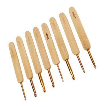 Imagem de Agulhas de crochê, conjunto de agulhas de tricô portátil prático DIY, cabo de bambu branco para tecelagem de rendas para