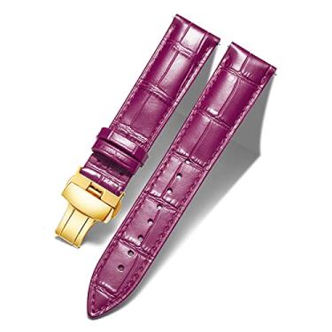 Imagem de Pulseira de couro de bezerro genuíno pulseira de relógio de substituição para homens e mulheres com fivela de borboleta prateada/ouro rosê 12 mm, 13 mm, 14 mm, 17 mm, 18 mm, 19 mm, 21 mm, 22 mm, 23 mm, 24 mm, 10 cores, Amaranth-Gold Buckle, 16 MM