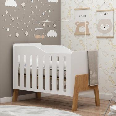 Imagem de Berço com Grade Fixa Sol Gelius Móveis Branco Acetinado/Naturale