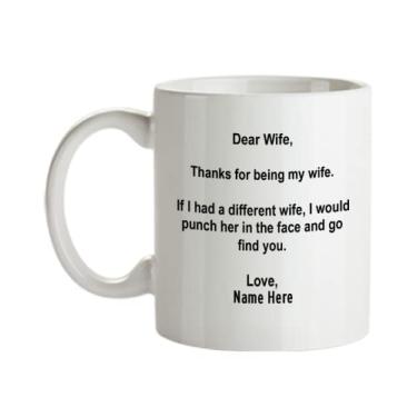 Imagem de Caneca personalizada Esposa, Caneca Dear Punch Wife, Presentes para esposa, Presente para esposa do marido, Presentes para esposa aniversário Natal Cesta ideia de presente de mordaça, Caneca de café com nome personalizado