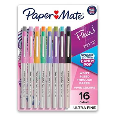Imagem de Paper Mate Canetas de ponta de feltro Flair, ponta ultrafina, edição limitada Candy Pop, caixa com 16