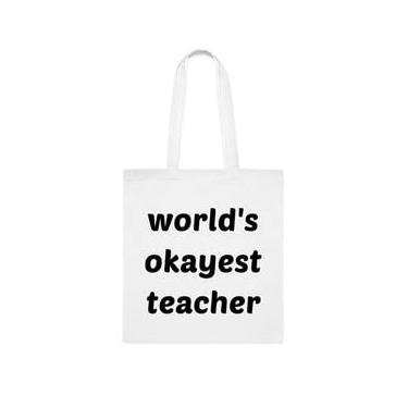 Imagem de Sacola de professor, bolsa de professor World's Okayest Teacher, presente para professor, bolsa de ombro de professor, bolsas reutilizáveis para professores, ideia de de Natal, Branco